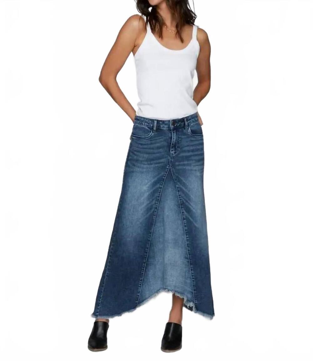 NEW WASH LAB selma pieced denim midi skirt in deep blue